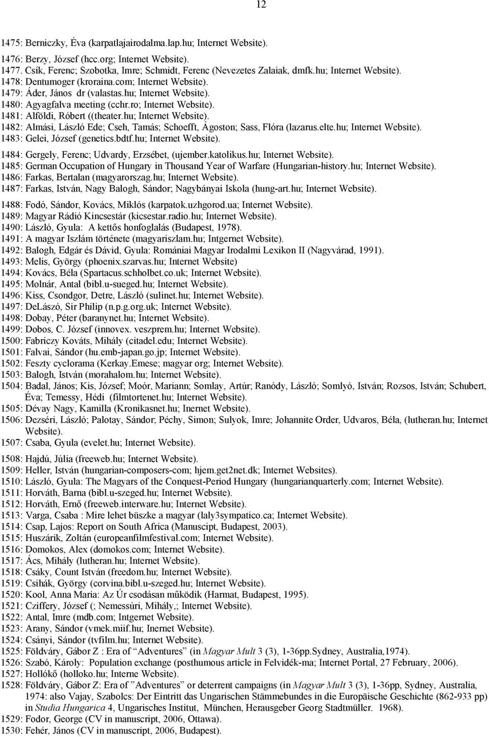 1481: Alföldi, Róbert ((theater.hu; Internet Website). 1482: Almási, László Ede; Cseh, Tamás; Schoefft, Ágoston; Sass, Flóra (lazarus.elte.hu; Internet Website). 1483: Gelei, József (genetics.bdtf.