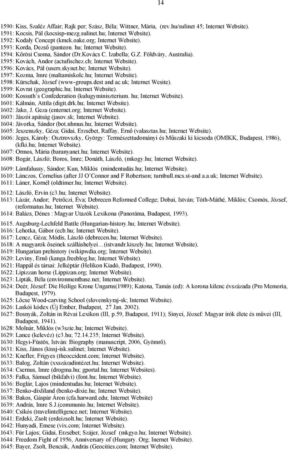 ch; Internet Website). 1596: Kovács, Pál (users.skynet.be; Internet Website). 1597: Kozma, Imre (maltamiskolc.hu; Internet Website). 1598: Kürschak, József (www-groups.dest and ac.