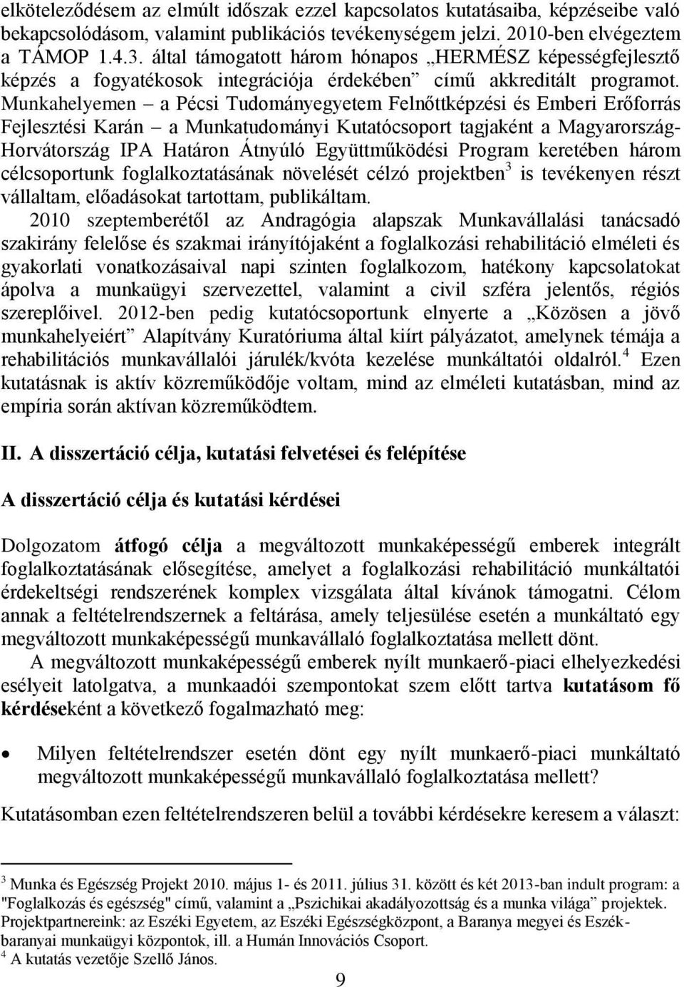 Munkahelyemen a Pécsi Tudományegyetem Felnőttképzési és Emberi Erőforrás Fejlesztési Karán a Munkatudományi Kutatócsoport tagjaként a Magyarország- Horvátország IPA Határon Átnyúló Együttműködési