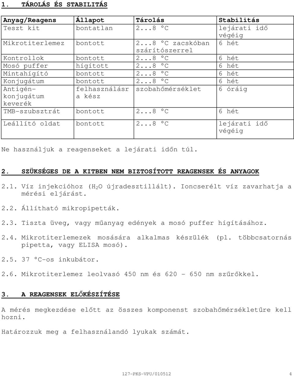 ..8 C 6 hét Antigénkonjugátum keverék felhasználásr a kész szobahımérséklet 6 óráig TMBszubsztrát bontott 2...8 C 6 hét Leállító oldat bontott 2.