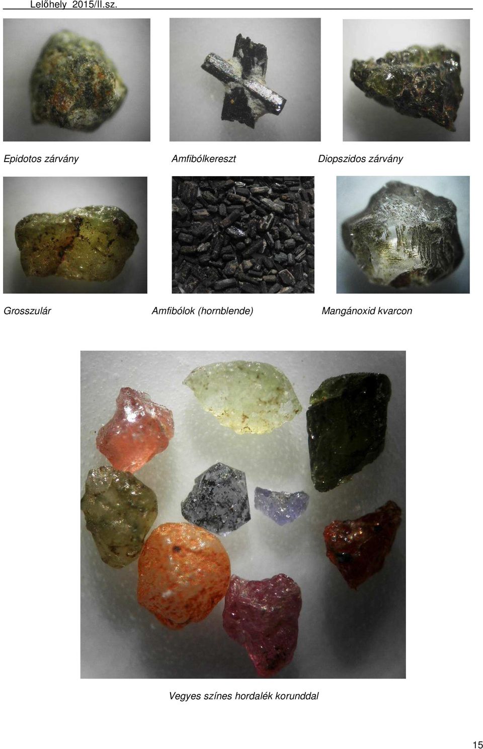 Amfibólok (hornblende) Mangánoxid