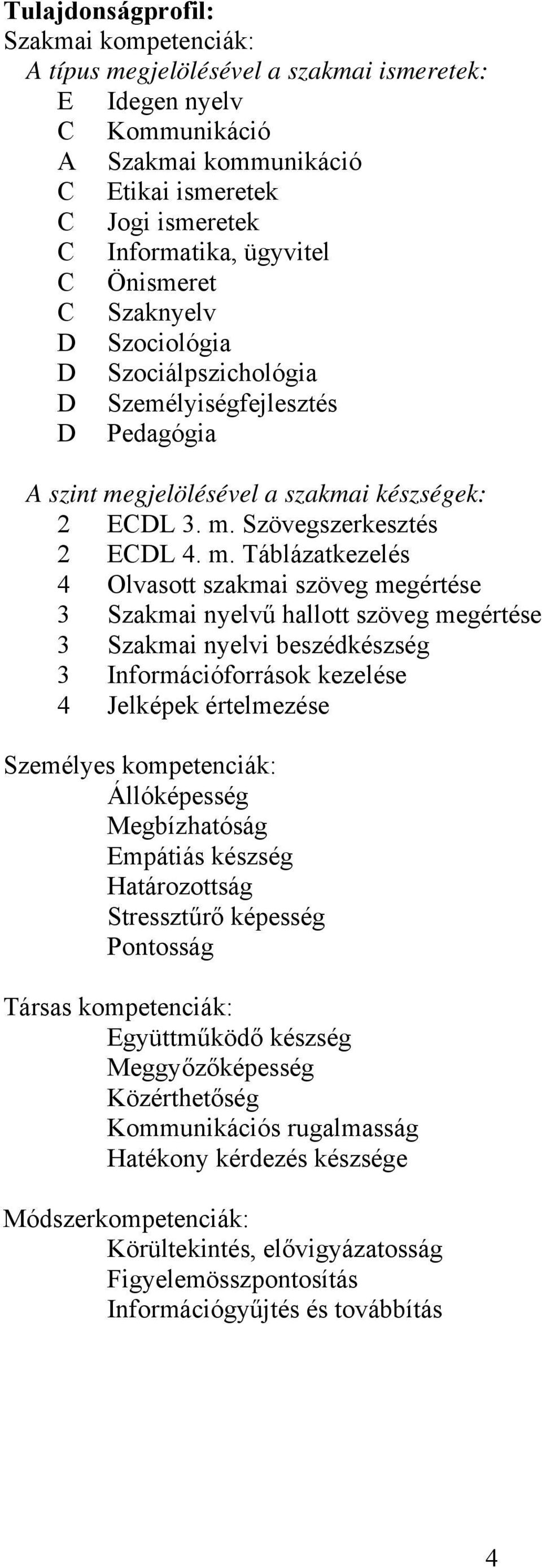gjelölésével a szakmai készségek: 2 ECDL 3. m.