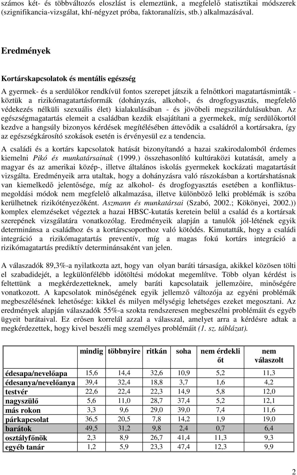 és drogfogyasztás, megfelelı védekezés nélküli szexuális élet) kialakulásában - és jövıbeli megszilárdulásukban.