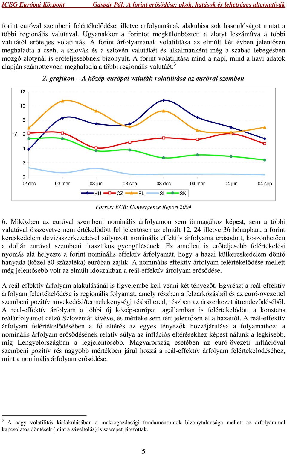 A forint árfolyamának volatilitása az elmúlt két évben jelentősen meghaladta a cseh, a szlovák és a szlovén valutákét és alkalmanként még a szabad lebegésben mozgó zlotynál is erőteljesebbnek