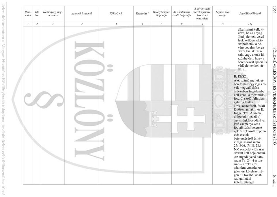 elõírások 1 2 3 4 5 6 7 8 9 10 11] alkalmazni kell, kivéve, ha az anyag által jelentett veszélyek kellõen kiküszöbölhetõk a növényvédelmi berendezés kialakításának, vagy annak köszönhetõen, hogy a