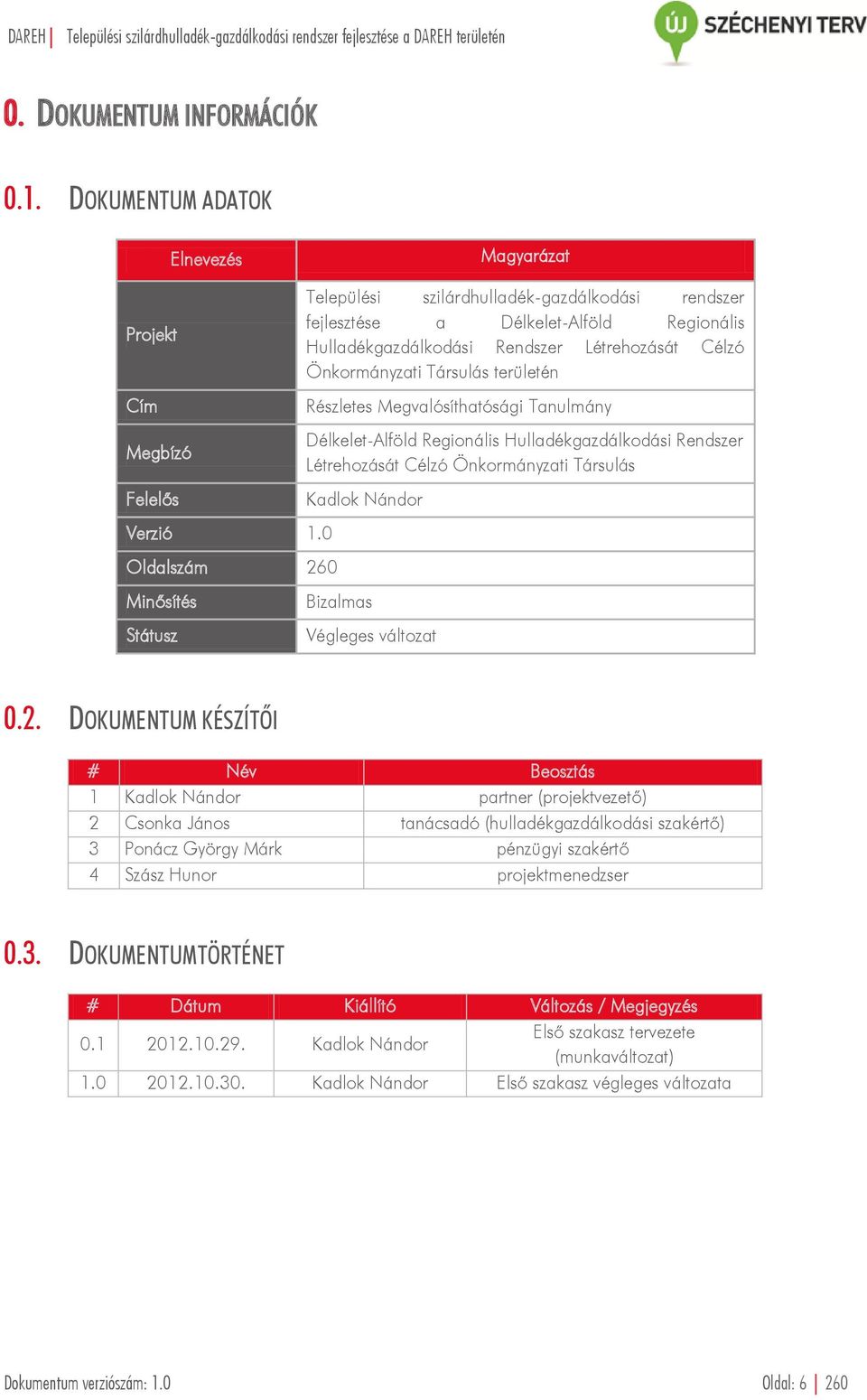 Célzó Önkormányzati Társulás területén Részletes Megvalósíthatósági Tanulmány Délkelet-Alföld Regionális Hulladékgazdálkodási Rendszer Létrehozását Célzó Önkormányzati Társulás Kadlok Nándor Verzió 1.