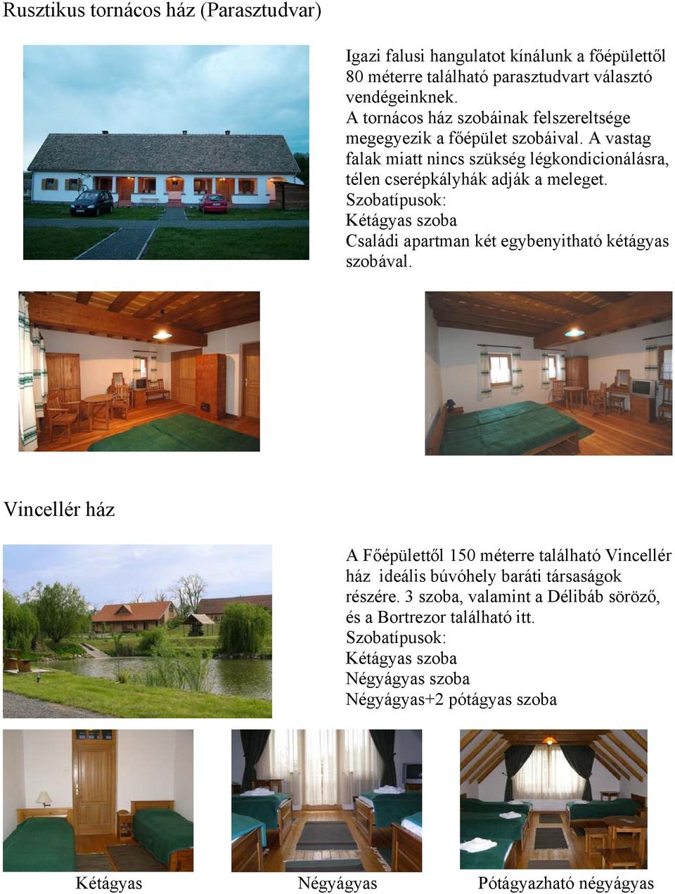 Szobatípusok: Kétágyas szoba Családi apartman két egybenyitható kétágyas szobával.
