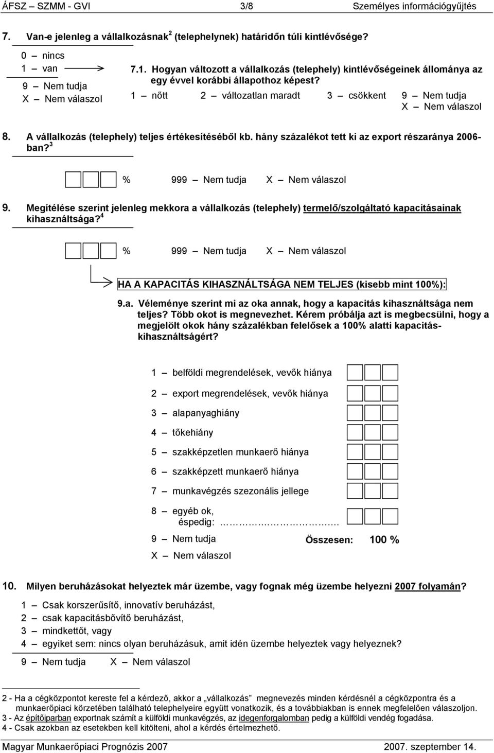 A vállalkozás (telephely) teljes értékesítéséből kb. hány százalékot tett ki az export részaránya 2006- ban? 3 % 99 9.