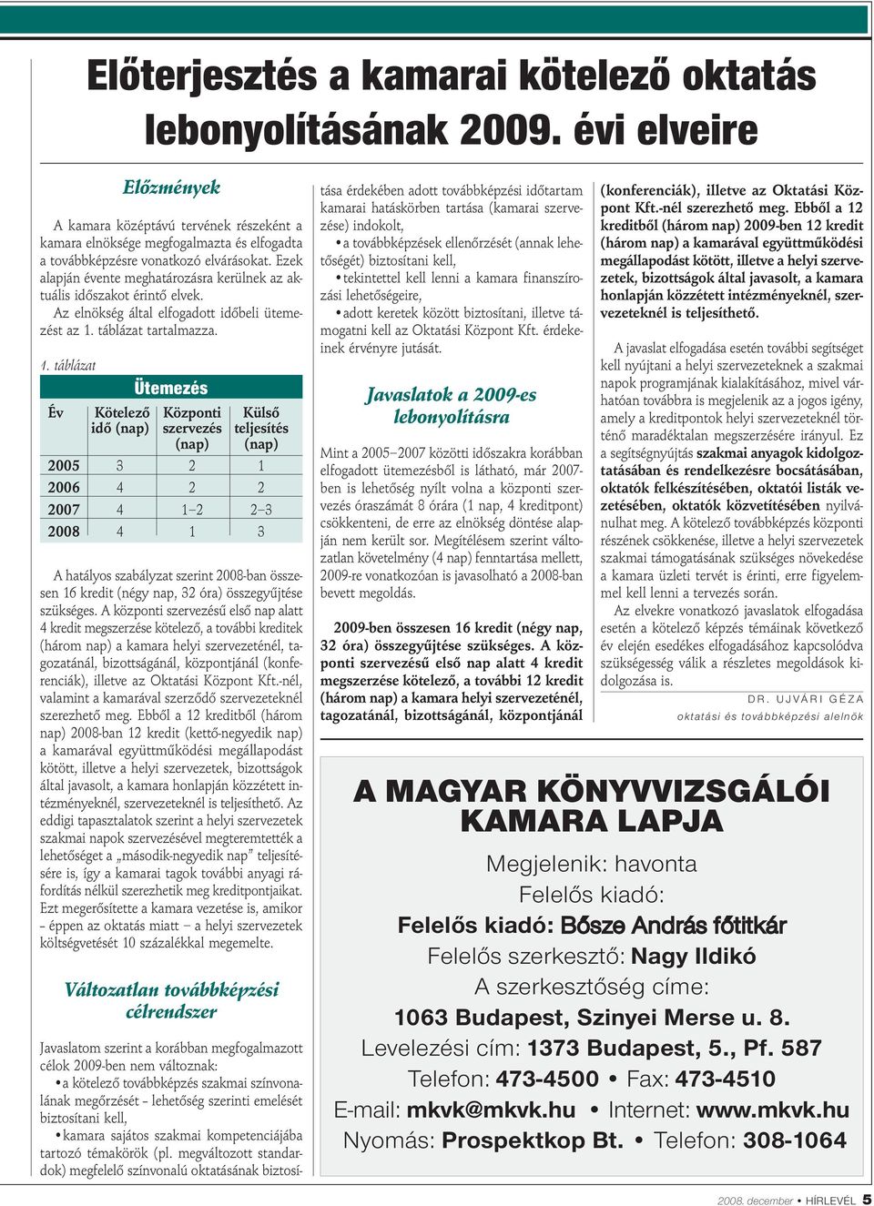 Ezek alapján évente meghatározásra kerülnek az aktuális időszakot érintő elvek. Az elnökség által elfogadott időbeli ütemezést az 1.