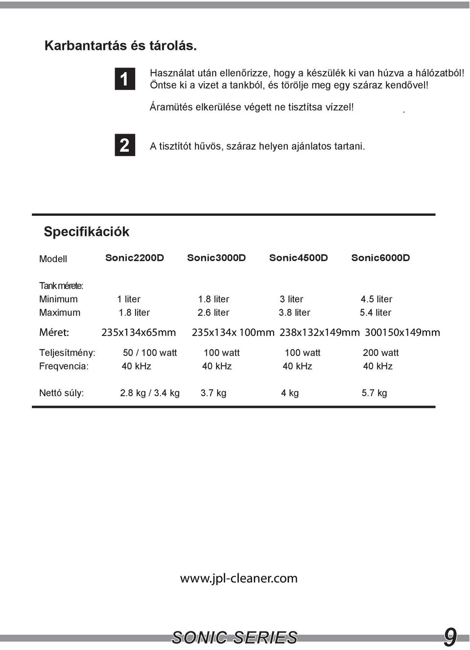 8 liter 3 liter 4.5 liter Maximum 1.8 liter 2.6 liter 3.8 liter 5.