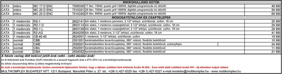 kör alakú, 1 medence peremes, 3 1/2" lefolyó, szűrőkosár, szifon, 18 cm 20 990 CATA 1 medencés RD-1 D 2603114 kör alakú, 1 medence csepegtetővel, 3 1/2" lefolyó, szűrőkosár, szifon, 18 cm 29 990 CATA