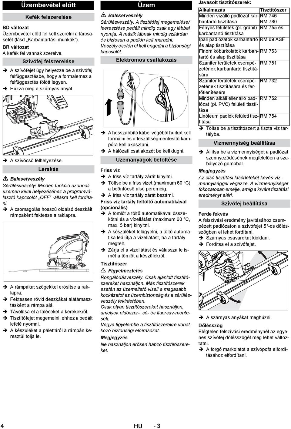 Lerakás Balesetveszély Sérülésveszély! Minden funkció azonnali üzemen kívül helyezéséhez a programválasztó kapcsolót OFF -állásra kell fordítani.