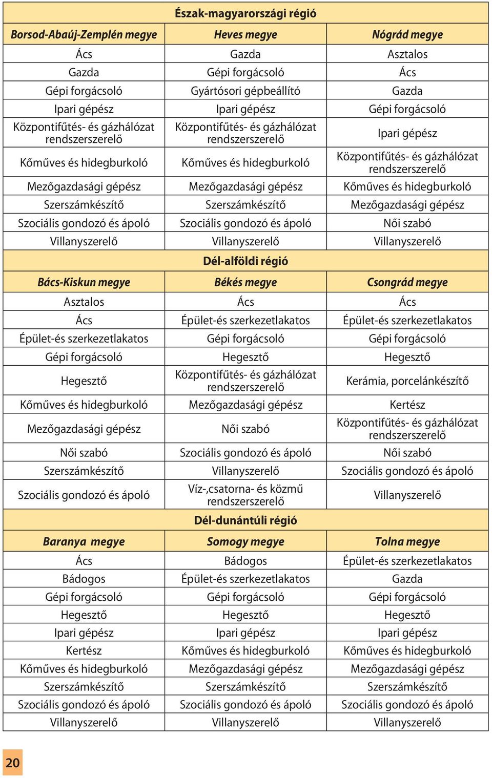 rendszerszerelő Mezőgazdasági gépész Mezőgazdasági gépész Kőműves és hidegburkoló Szerszámkészítő Szerszámkészítő Mezőgazdasági gépész Szociális gondozó és ápoló Szociális gondozó és ápoló Női szabó