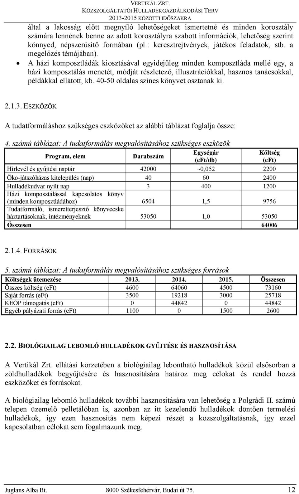 A házi komposztládák kiosztásával egyidejőleg minden komposztláda mellé egy, a házi komposztálás menetét, módját részletezı, illusztrációkkal, hasznos tanácsokkal, példákkal ellátott, kb.