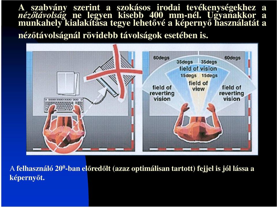 Ugyanakkor a munkahely kialakítása tegye lehetıvé a képernyı használatát a