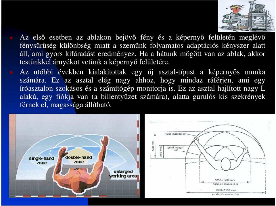 Az utóbbi években kialakítottak egy új asztal-típust a képernyıs munka számára.