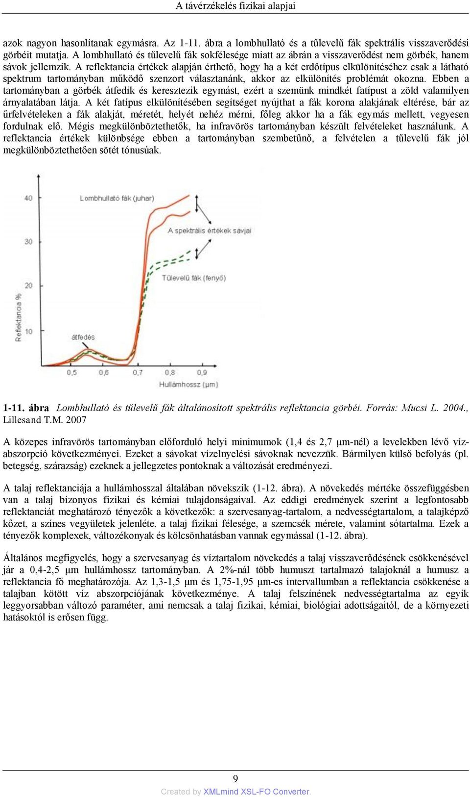 A reflektancia értékek alapján érthető, hogy ha a két erdőtípus elkülönítéséhez csak a látható spektrum tartományban működő szenzort választanánk, akkor az elkülönítés problémát okozna.