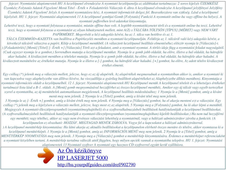 A nyomtató információt dolgoz fel. Beavatkozásra van szükség. Lásd a kezelõpanel kijelzését. HU 1.