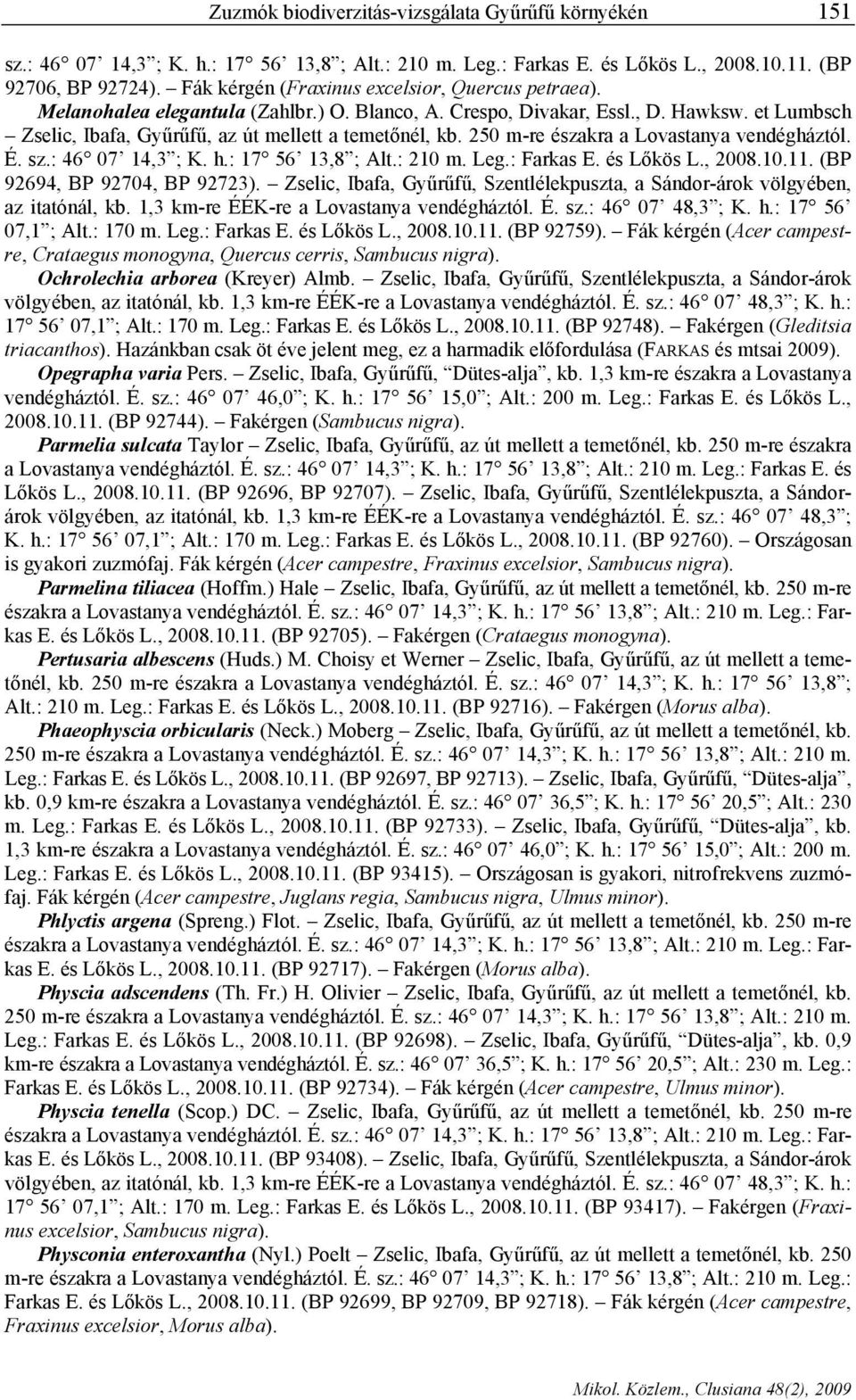 250 m-re északra a Lovastanya vendégháztól. É. sz.: 46 07 14,3 ; K. h.: 17 56 13,8 ; Alt.: 210 m. Leg.: Farkas E. és Lőkös L., 2008.10.11. (BP 92694, BP 92704, BP 92723).