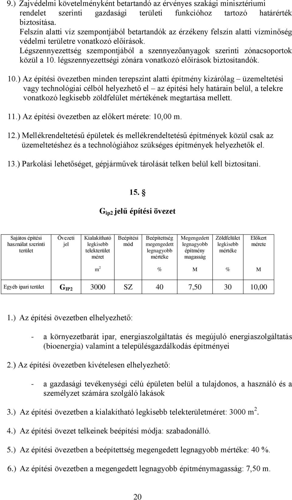 légszennyezettségi zónára vonatkozó előírások biztosítandók. 10.