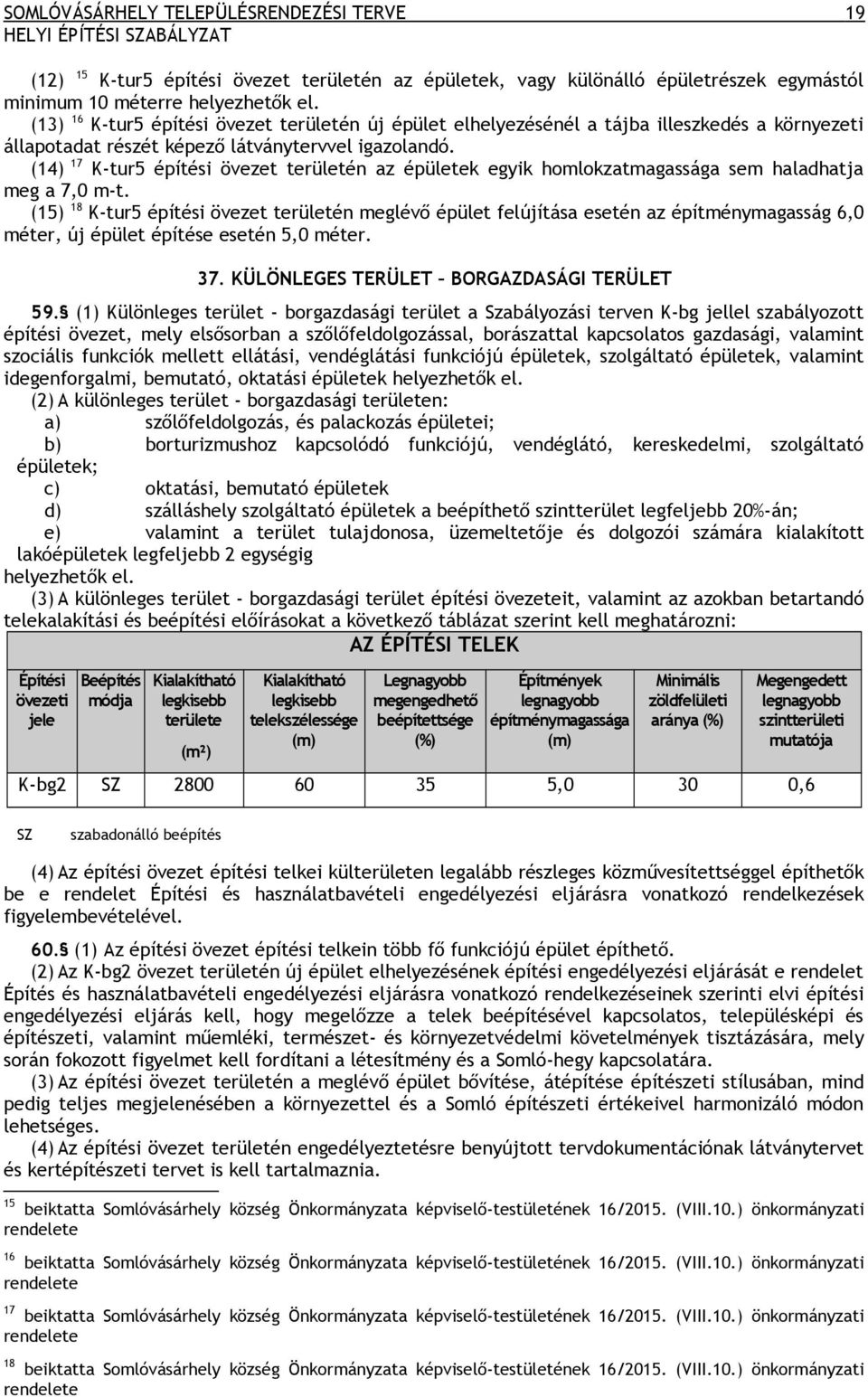 (14) 17 K-tur5 építési övezet területén az épületek egyik homlokzatmagassága sem haladhatja meg a 7,0 m-t.