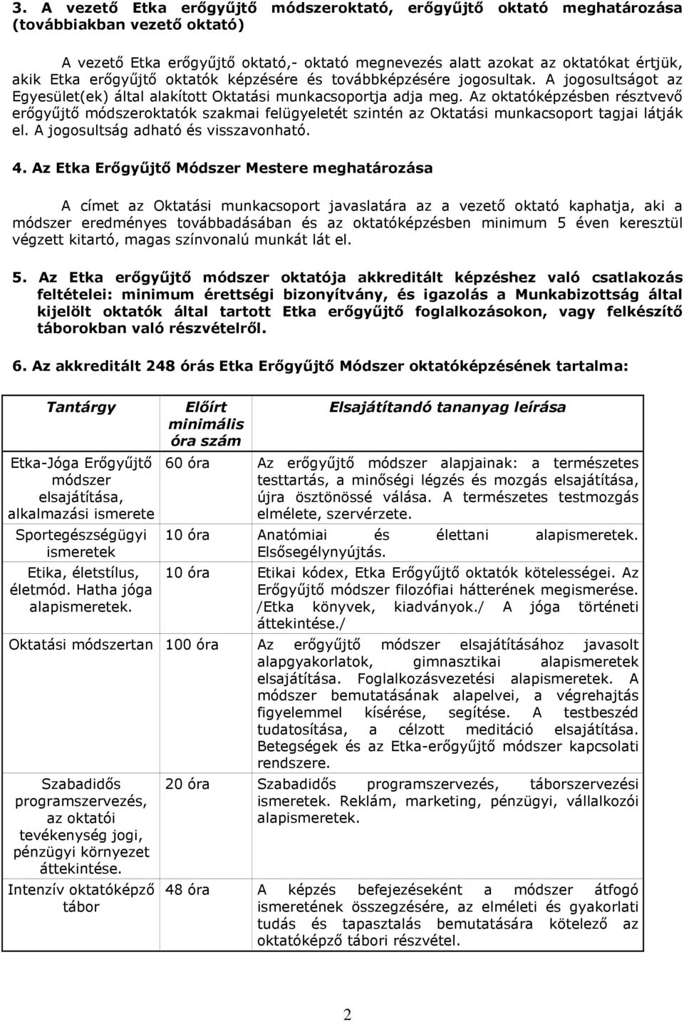 Az oktatóképzésben résztvevő erőgyűjtő módszeroktatók szakmai felügyeletét szintén az Oktatási munkacsoport tagjai látják el. A jogosultság adható és visszavonható. 4.