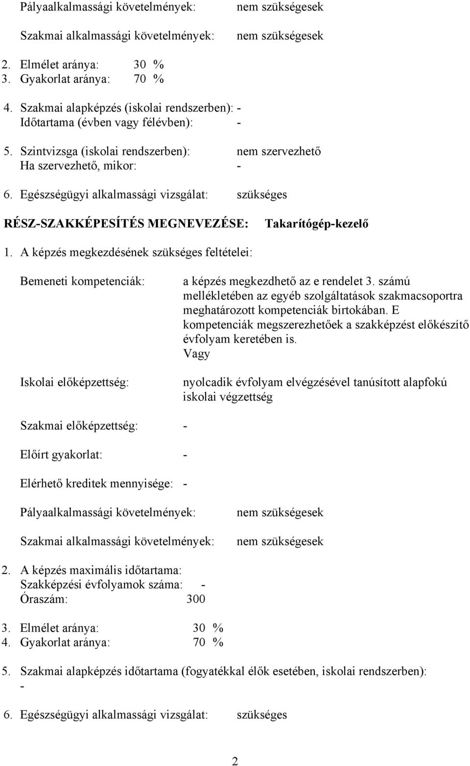 Egészségügyi alkalmassági vizsgálat: szükséges RÉSZ-SZKKÉPESÍTÉS MEGNEVEZÉSE: Takarítógép-kezelő 1.