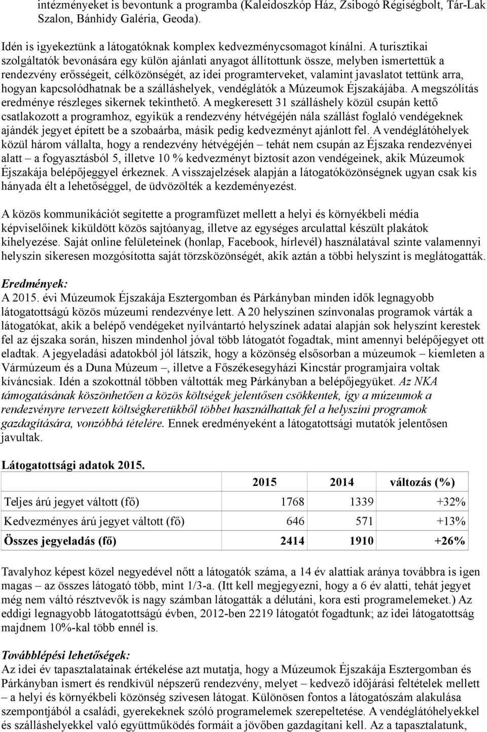 arra, hogyan kapcsolódhatnak be a szálláshelyek, vendéglátók a Múzeumok Éjszakájába. A megszólítás eredménye részleges sikernek tekinthető.