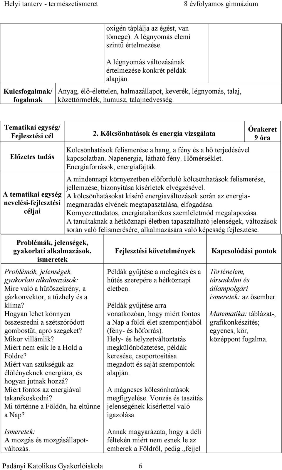Tematikai egység/ Fejlesztési cél Előzetes tudás A tematikai egység nevelési-fejlesztési céljai gyakorlati alkalmazások, gyakorlati alkalmazások: Mire való a hűtőszekrény, a gázkonvektor, a tűzhely
