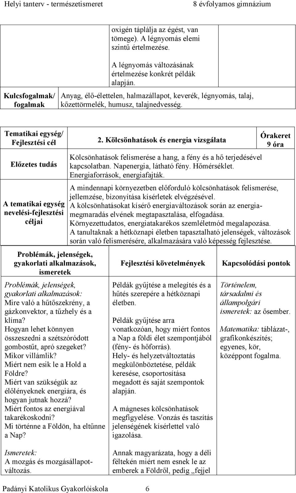 Tematikai egység/ Fejlesztési cél Előzetes tudás A tematikai egység nevelési-fejlesztési céljai gyakorlati alkalmazások, gyakorlati alkalmazások: Mire való a hűtőszekrény, a gázkonvektor, a tűzhely