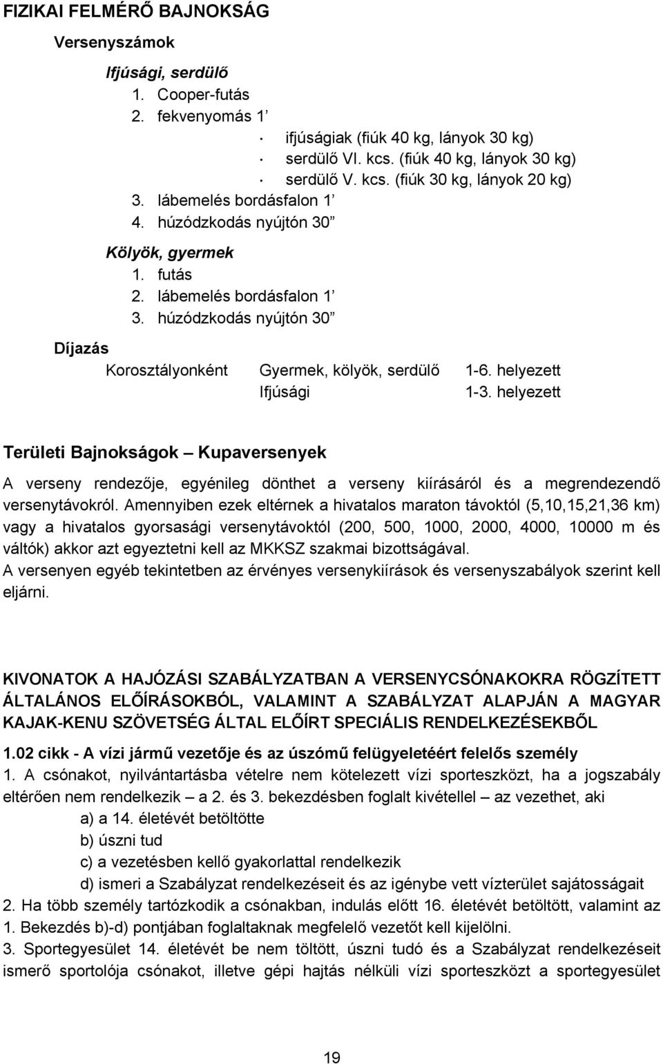helyezett Ifjúsági 1-3. helyezett Területi Bajnokságok Kupaversenyek A verseny rendezője, egyénileg dönthet a verseny kiírásáról és a megrendezendő versenytávokról.
