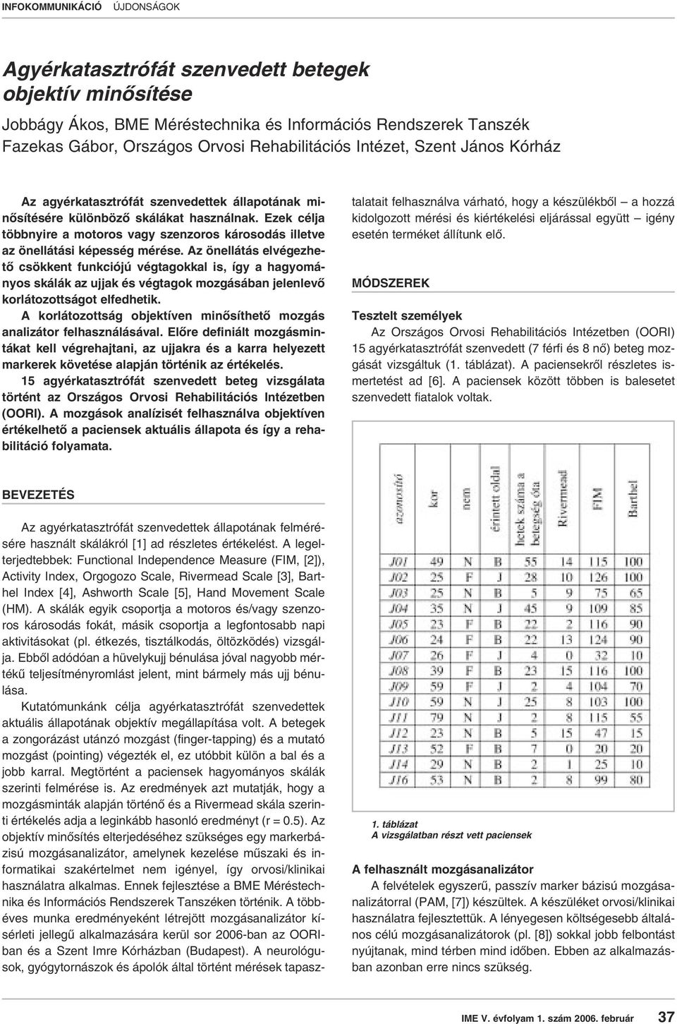 Az önellátás elvégezhetô csökkent funkciójú végtagokkal is, így a hagyományos skálák az ujjak és végtagok mozgásában jelenlevô korlátozottságot elfedhetik.
