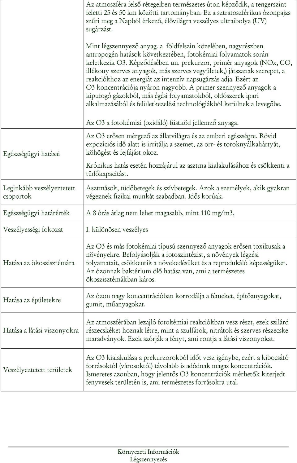 a földfelszín közelében, nagyrészben antropogén hatások következtében, fotokémiai folyamatok során keletkezik O3. Képződésében un.