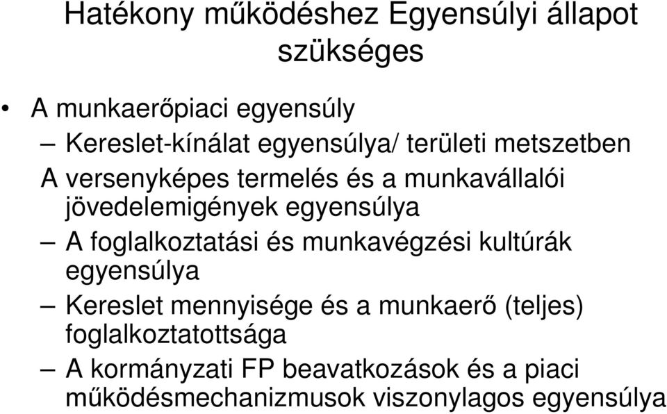 egyensúlya A foglalkoztatási és munkavégzési kultúrák egyensúlya Kereslet mennyisége és a munkaer