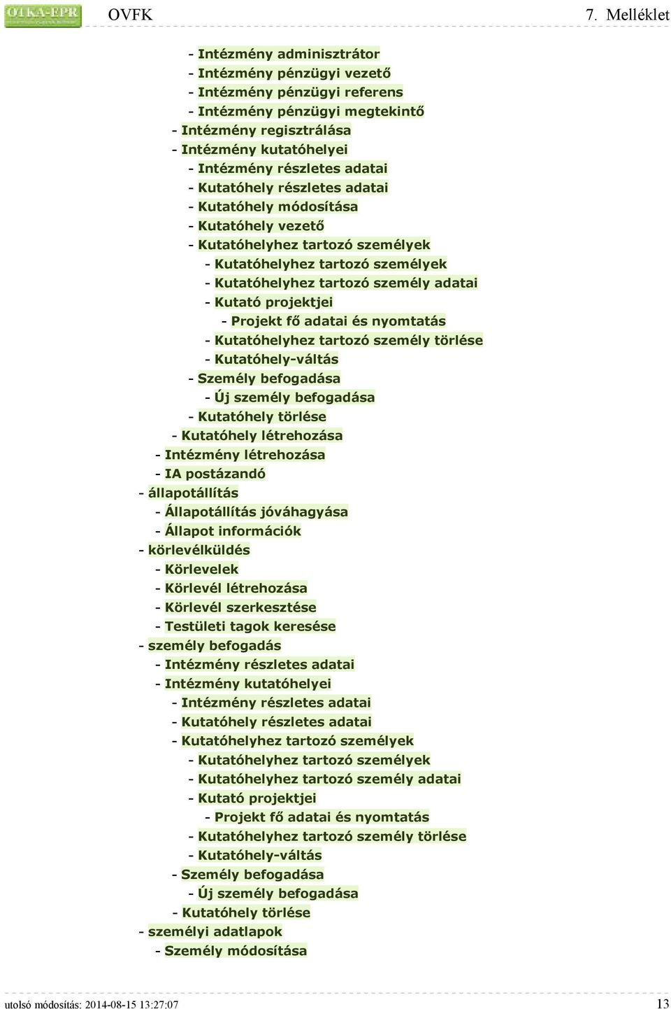 adatai - Kutatóhely részletes adatai - Kutatóhely módosítása - Kutatóhely vezető - Kutatóhelyhez tartozó személyek - Kutatóhelyhez tartozó személyek - Kutatóhelyhez tartozó személy adatai - Kutató