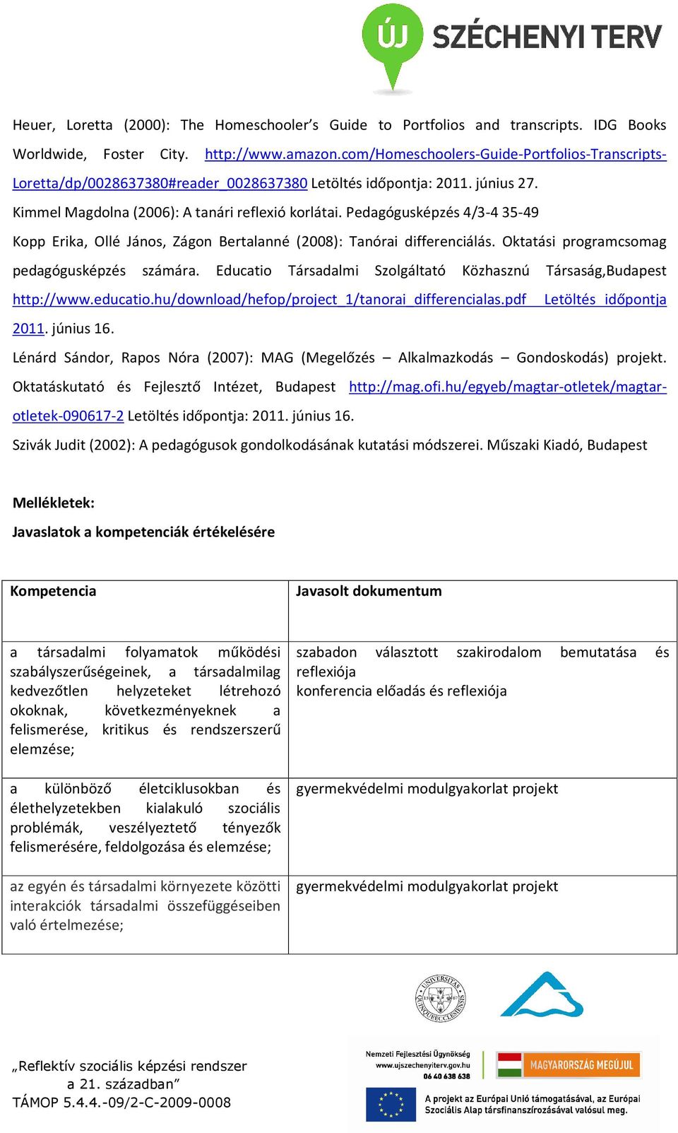 Pedagógusképzés 4/3-435-49 Kopp Erika, Ollé János, Zágon Bertalanné (2008): Tanórai differenciálás. Oktatási programcsomag pedagógusképzés számára.