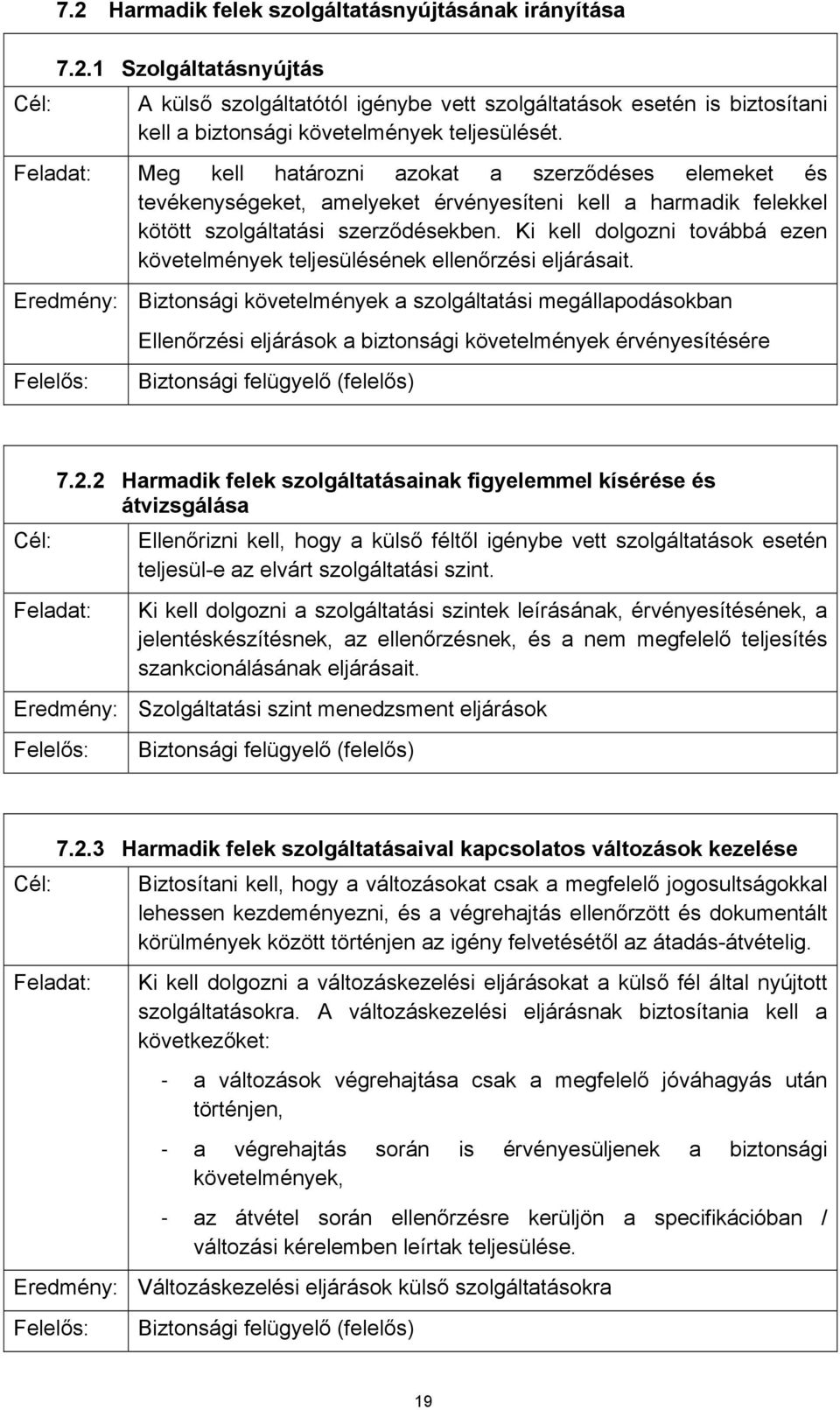 Ki kell dolgozni továbbá ezen követelmények teljesülésének ellenőrzési eljárásait.