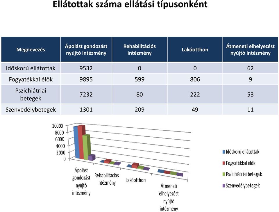 elhelyezést nyújtó intézmény Időskorú ellátottak 9532 0 0 62 Fogyatékkal