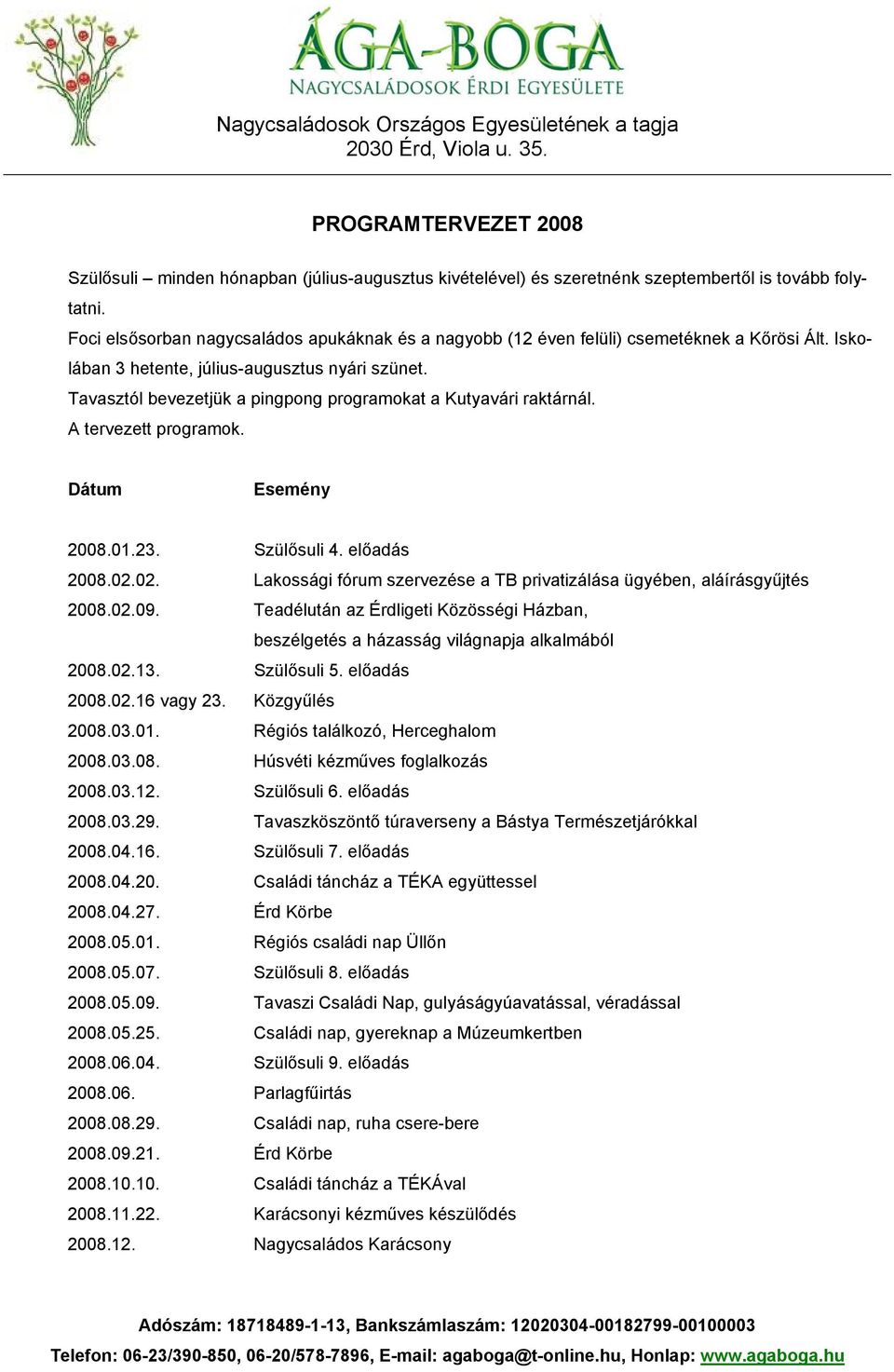 Tavasztól bevezetjük a pingpong programokat a Kutyavári raktárnál. A tervezett programok. Dátum Esemény 2008.01.23. Szülősuli 4. előadás 2008.02.