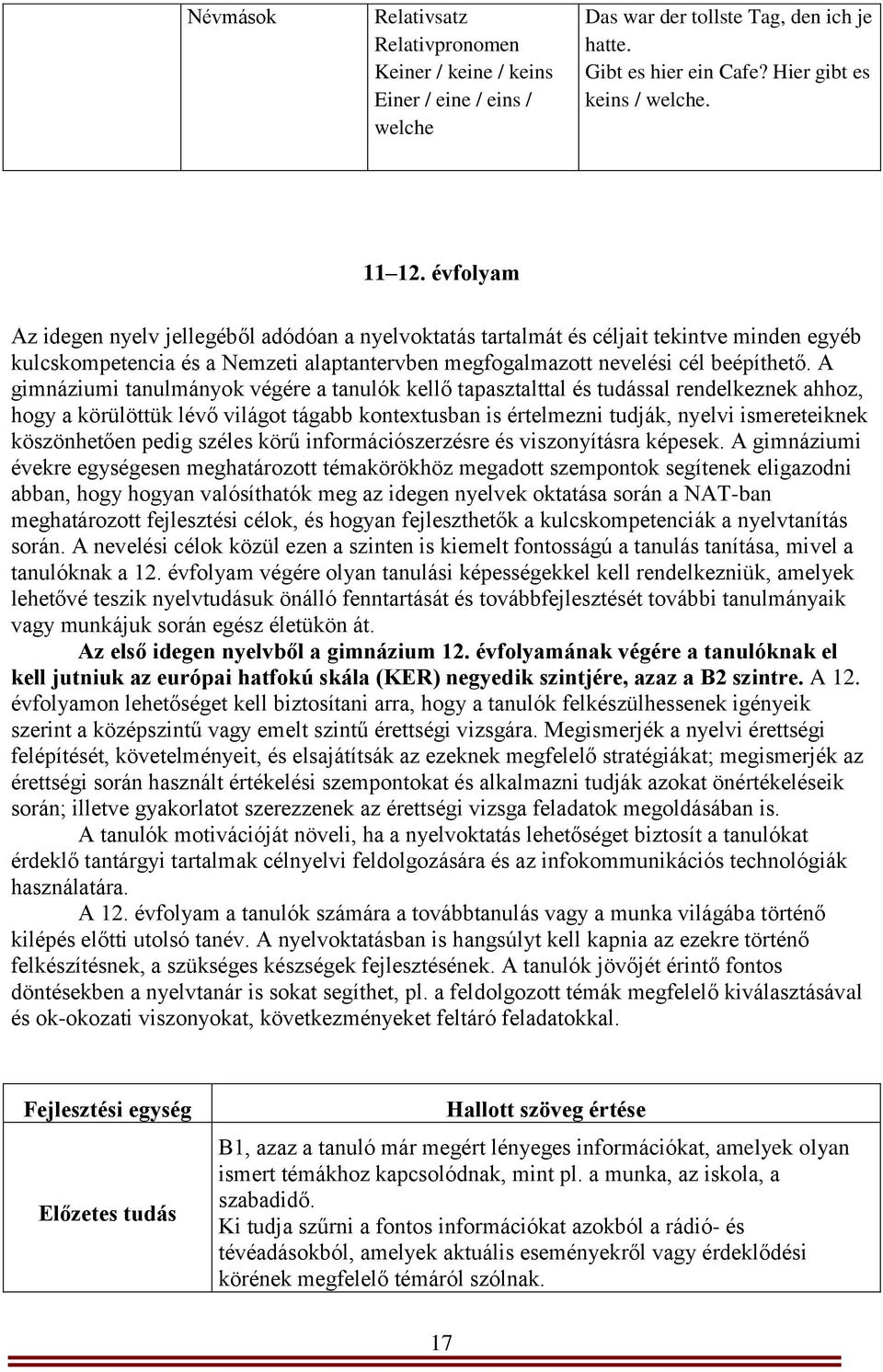 A gimnáziumi tanulmányok végére a tanulók kellő tapasztalttal és tudással rendelkeznek ahhoz, hogy a körülöttük lévő világot tágabb kontextusban is értelmezni tudják, nyelvi ismereteiknek