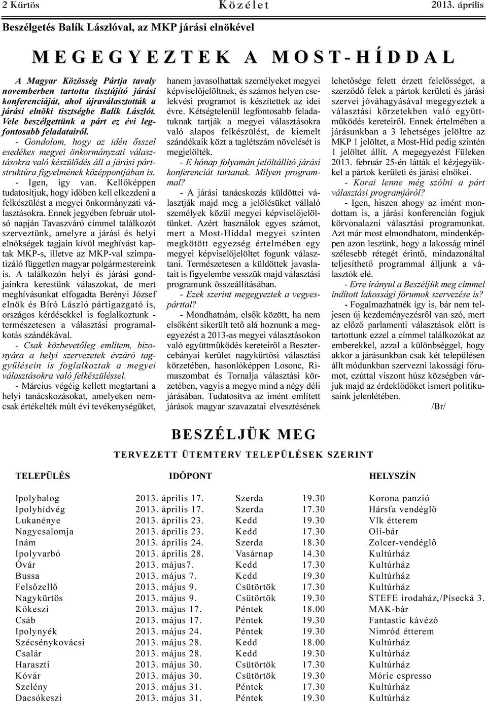tisztségbe Balík Lászlót. Vele beszélgettünk a párt ez évi legfontosabb feladatairól.