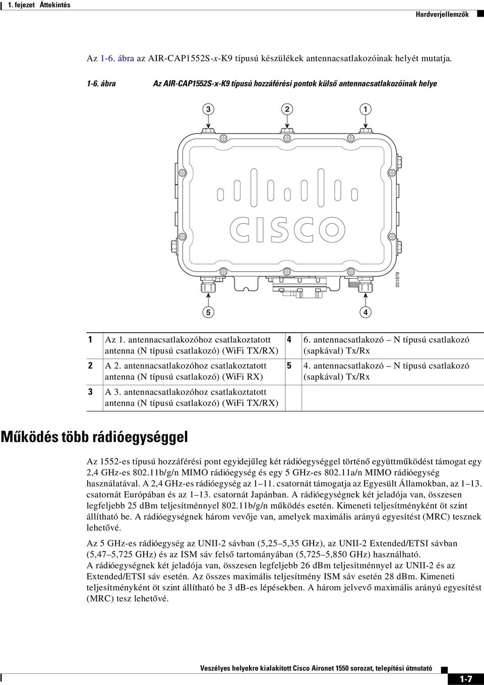 antennacsatlakozóhoz csatlakoztatott antenna (N típusú csatlakozó) (WiFi TX/RX) 4 6. antennacsatlakozó N típusú csatlakozó (sapkával) Tx/Rx 5 4.