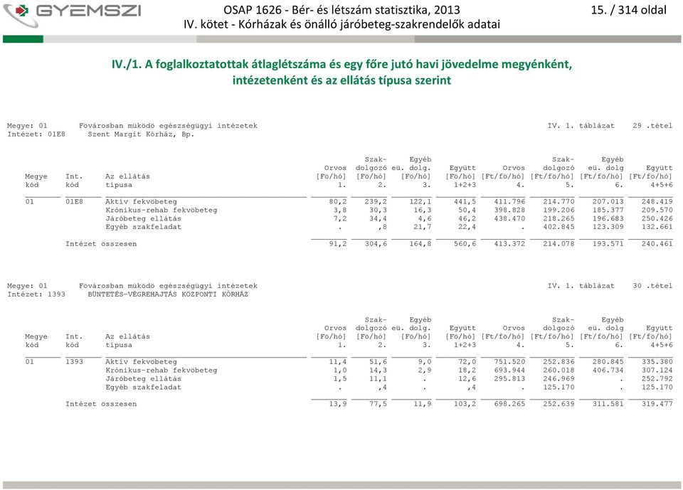 206 185.377 209.570 Járóbeteg ellátás 7,2 34,4 4,6 46,2 438.470 218.265 196.683 250.426 Egyéb szakfeladat.,8 21,7 22,4. 402.845 123.309 132.661 Intézet összesen 91,2 304,6 164,8 560,6 413.372 214.