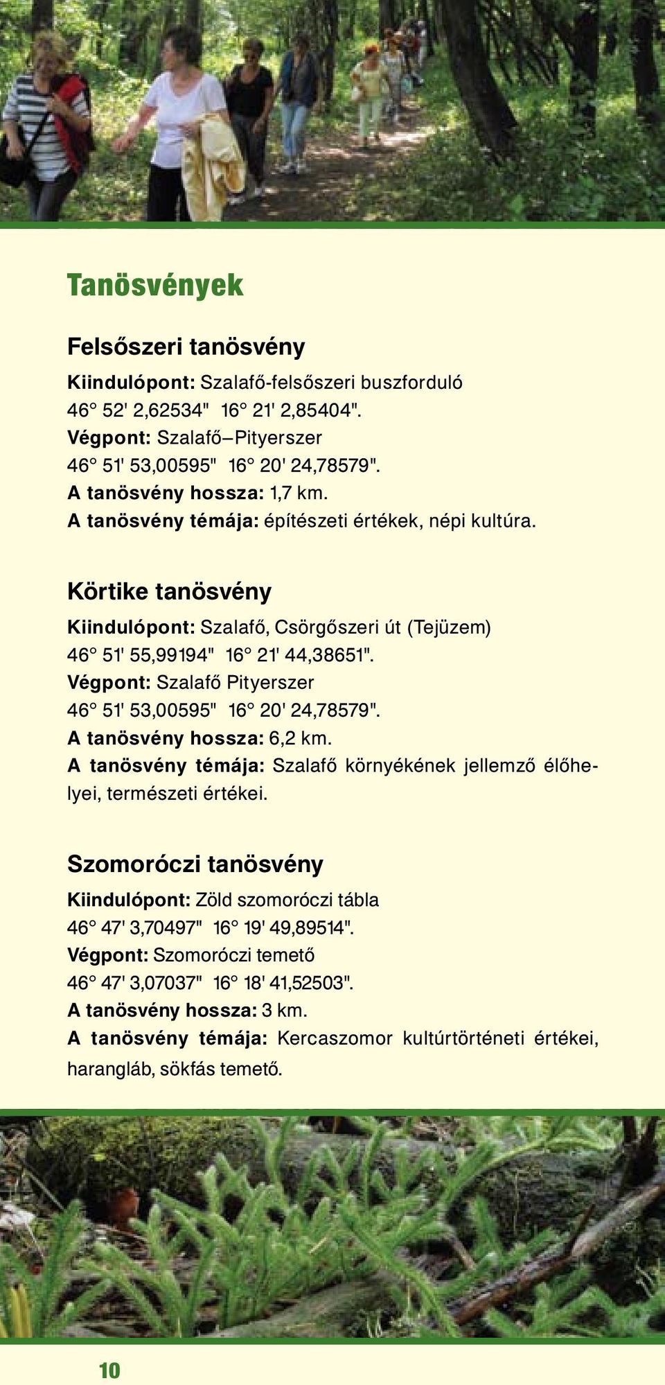 Végpont: Szalafő Pityerszer 46 51' 53,00595" 16 20' 24,78579". A tanösvény hossza: 6,2 km. A tanösvény témája: Szalafő környékének jellemző élőhelyei, természeti értékei.