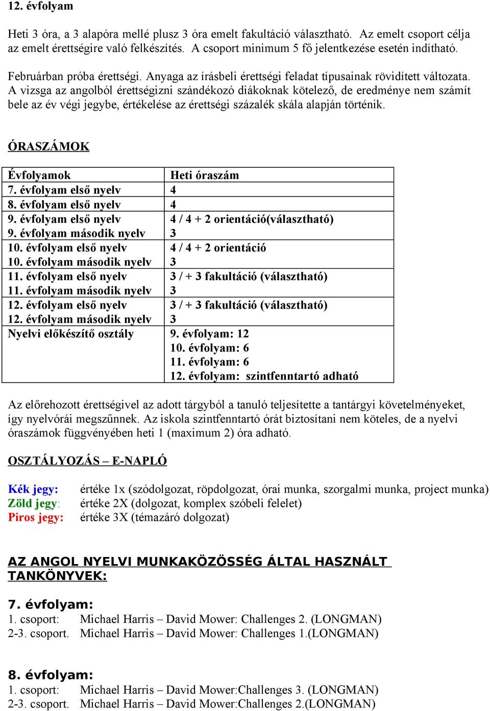 A vizsga az angolból érettségizni szándékozó diákoknak kötelező, de eredménye nem számít bele az év végi jegybe, értékelése az érettségi százalék skála alapján történik.