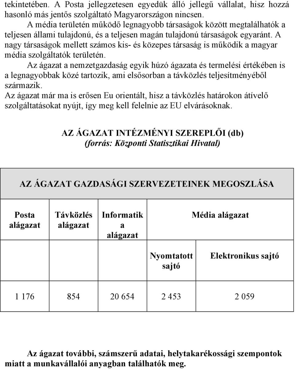 A nagy társaságok mellett számos kis- és közepes társaság is működik a magyar média szolgáltatók területén.