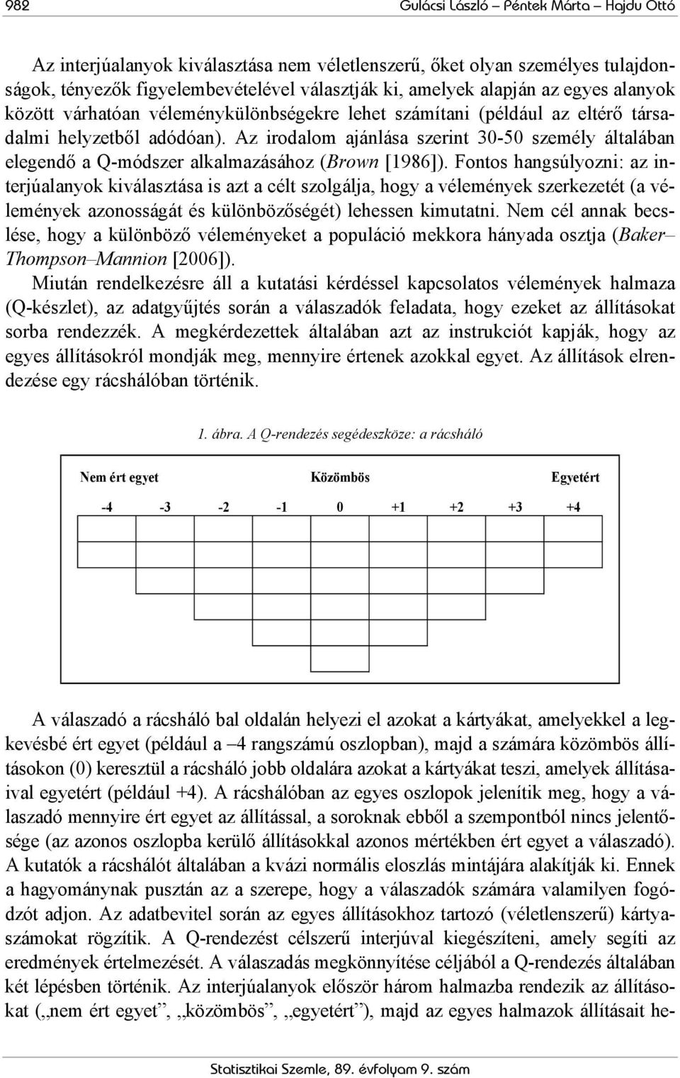 Az irodalom ajánlása szerint 30-50 személy általában elegendő a Q-módszer alkalmazásához (Brown [1986]).