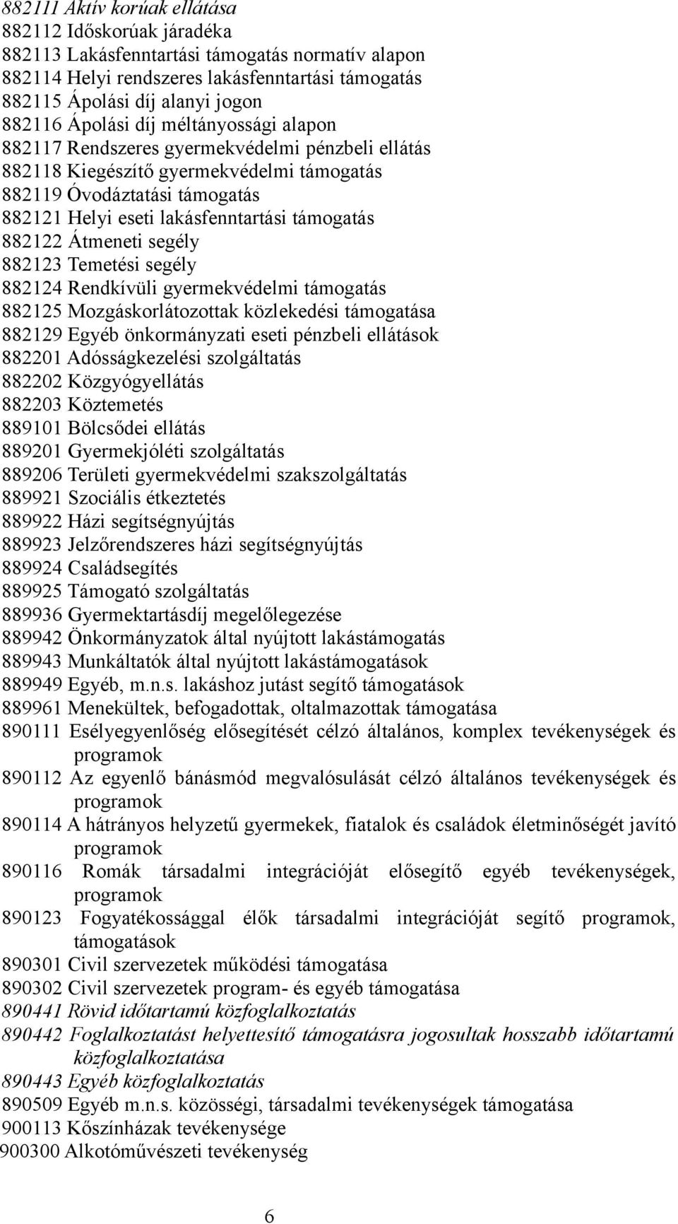 támogatás 882122 Átmeneti segély 882123 Temetési segély 882124 Rendkívüli gyermekvédelmi támogatás 882125 Mozgáskorlátozottak közlekedési támogatása 882129 Egyéb önkormányzati eseti pénzbeli