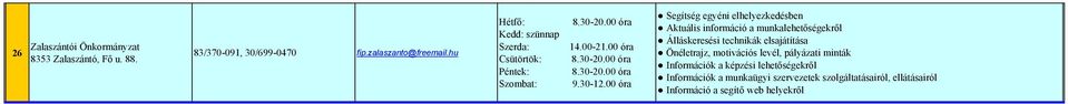 00 óra Kedd: szünnap Szerda: 14.00-21.00 óra Csütörtök: 8.30-20.