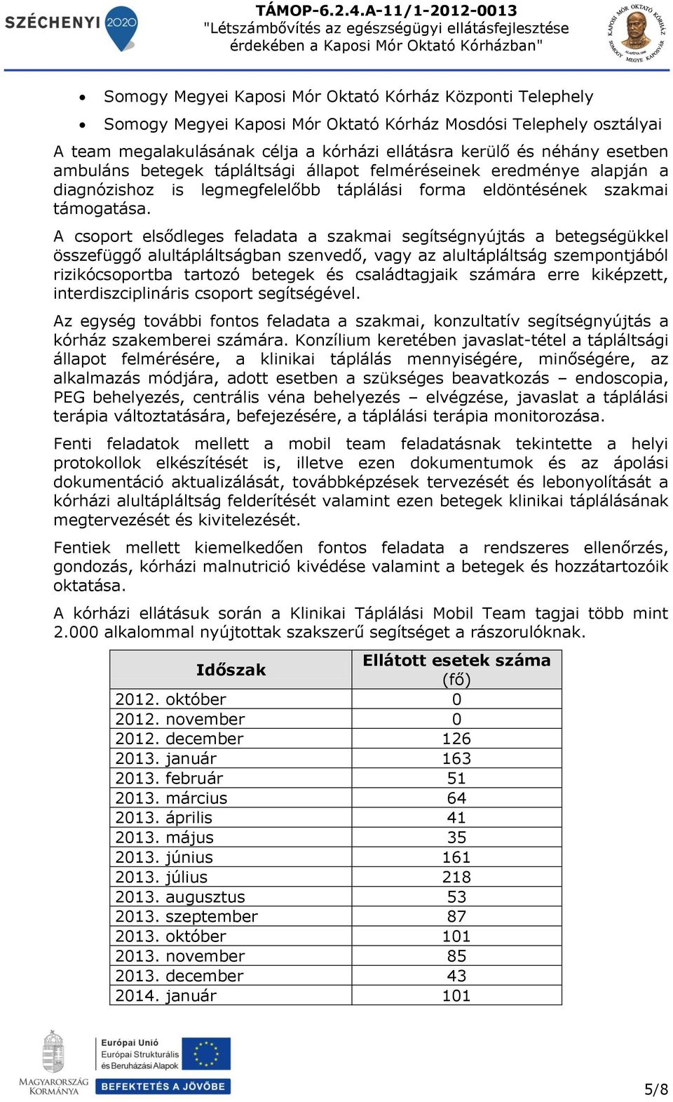 A csoport elsődleges feladata a szakmai segítségnyújtás a betegségükkel összefüggő alultápláltságban szenvedő, vagy az alultápláltság szempontjából rizikócsoportba tartozó betegek és családtagjaik